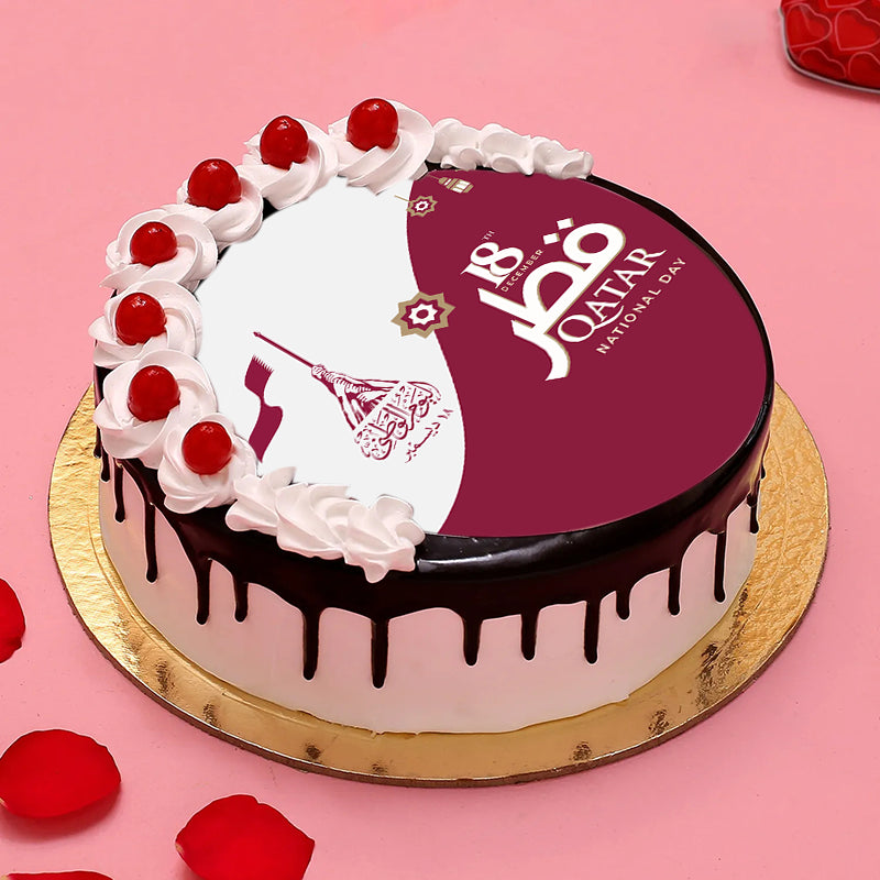 Cherry Loaded Qatar National Day Theme Cake in Qatar