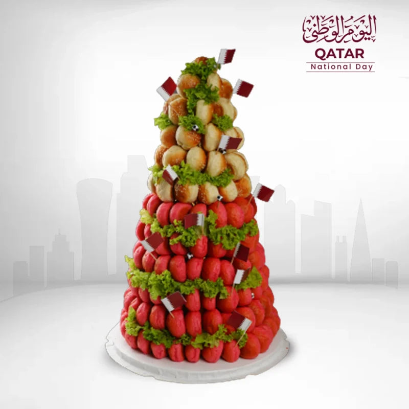 Fatayer Sandwich loaded Qatar National Day theme Cake in Qatar