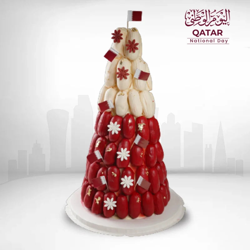 Sweets Pyramid Qatar national flag cake in Qatar