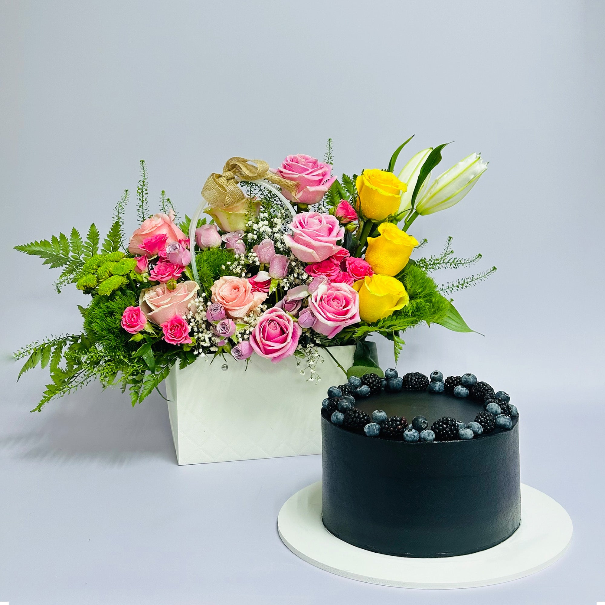 Berry Bliss Cake & Floral Elegance Combo