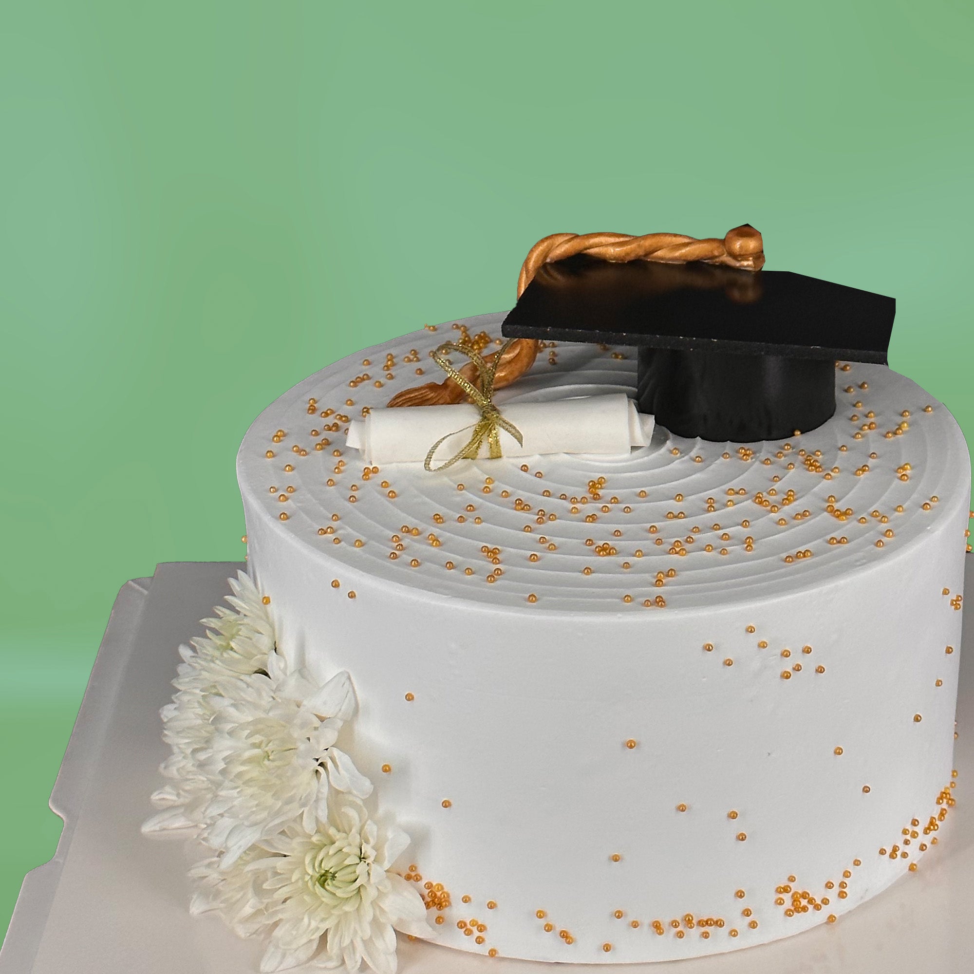 White Elegance Graduation Cake