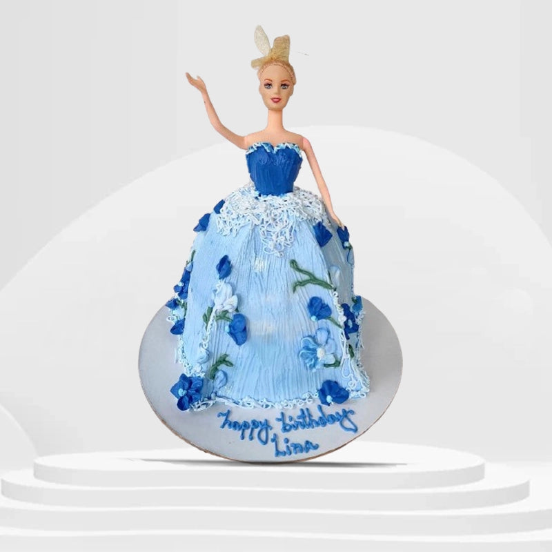 Blue Floral Barbie Theme Cake in Qatar