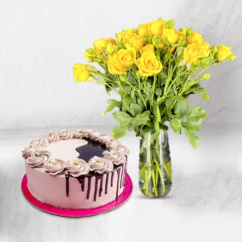 ChocoDrip Cake With Yellow Roses Combo