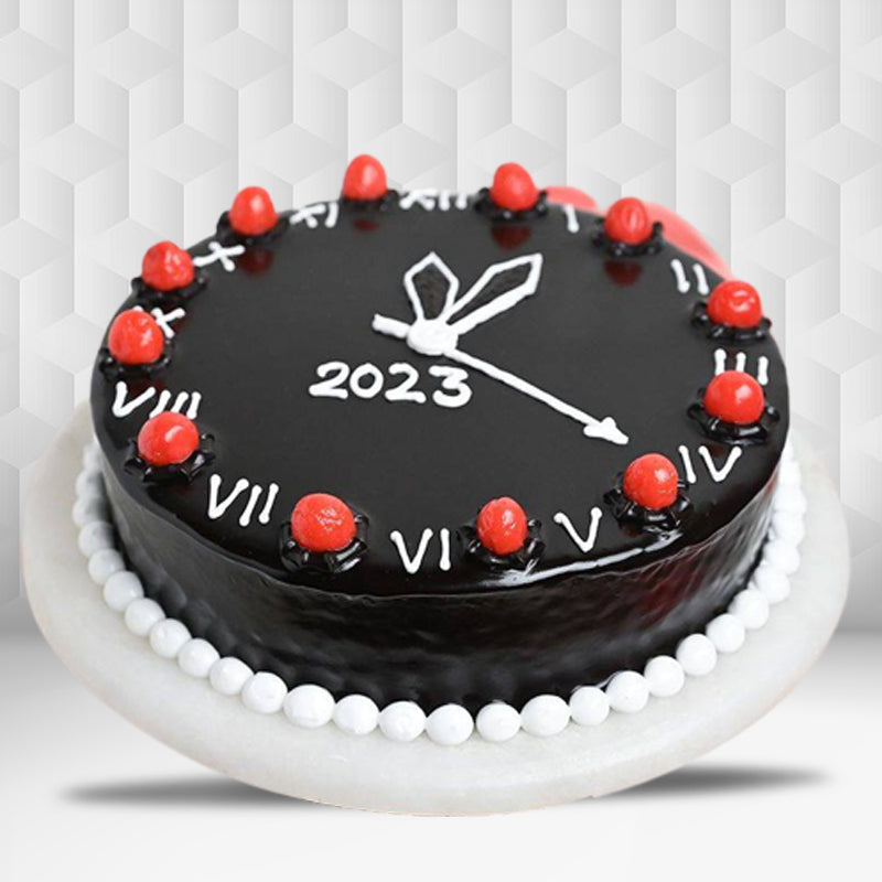 Clock Theme Chocolate Cake with Strawberries