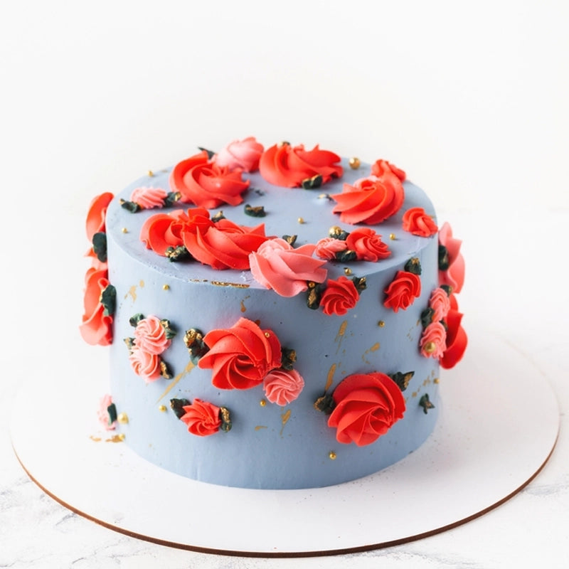 Floral Blue Cake With Creamy Flowers