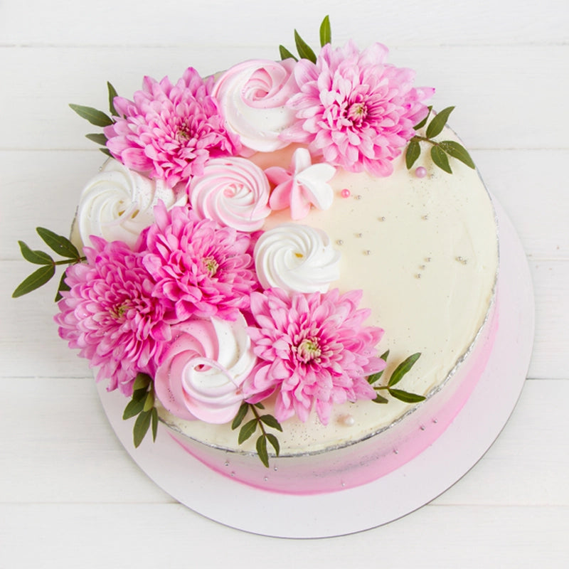 Floral Pink & White Creamy Cake