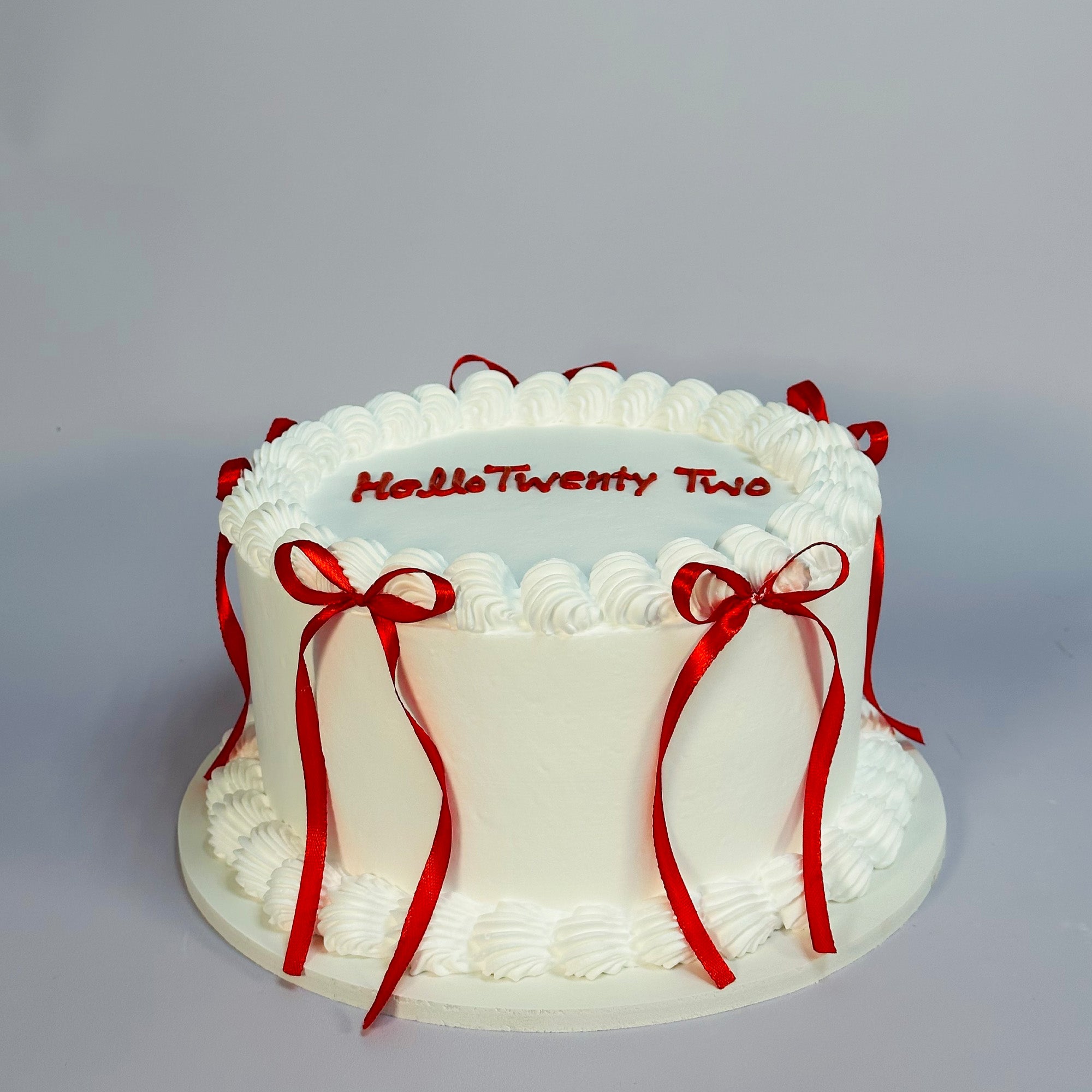 Red Ribbon White Luxe Cake