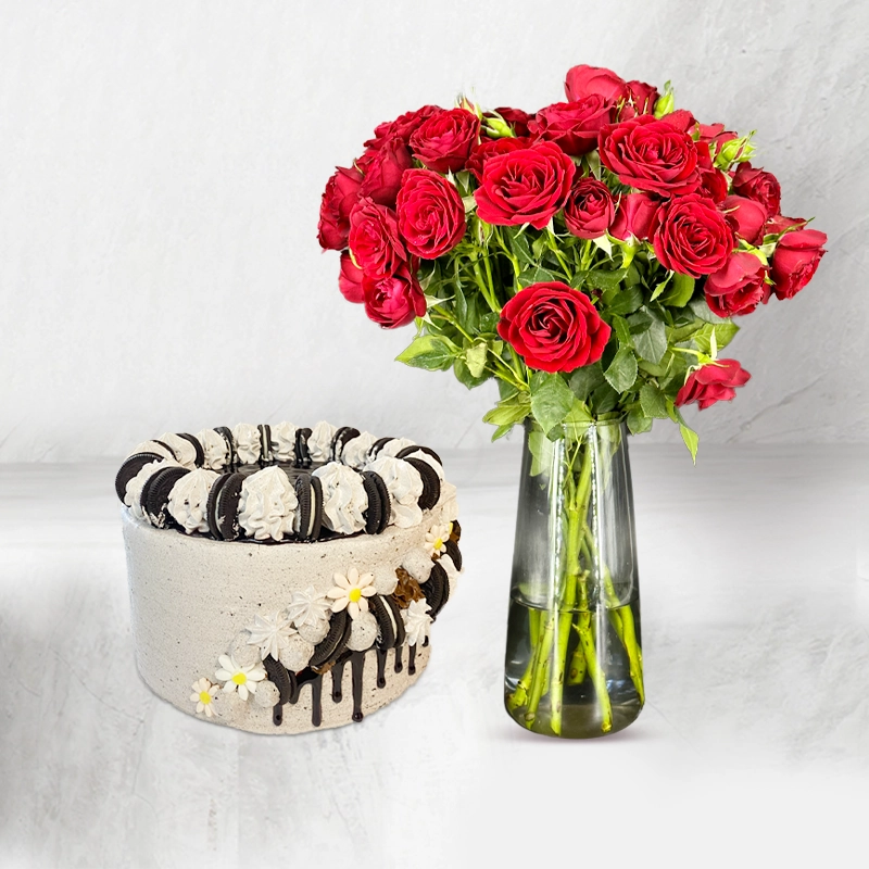 Oreo Cake With Red Roses Combo