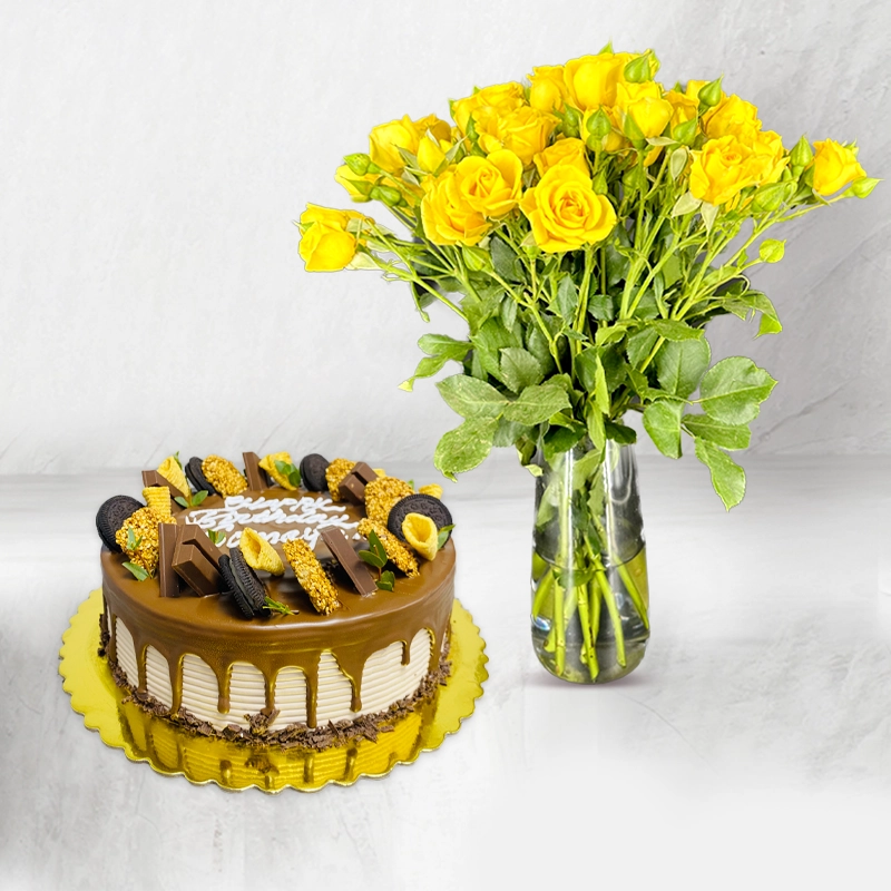 Chocolate Cake With Yellow Flowers Combo