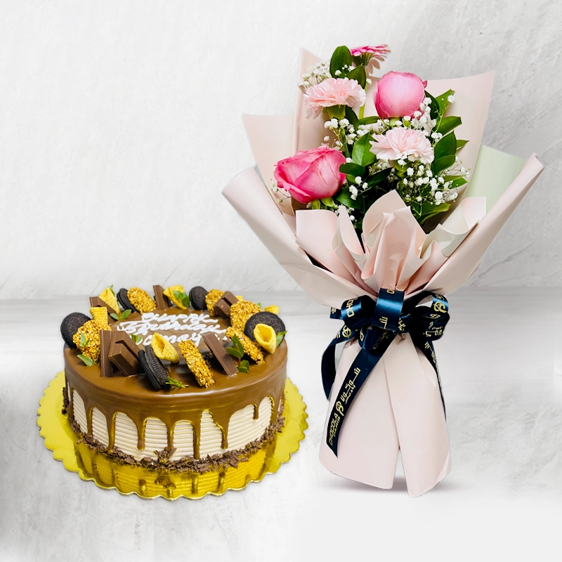 Chocolate Cake with flower Bouquet