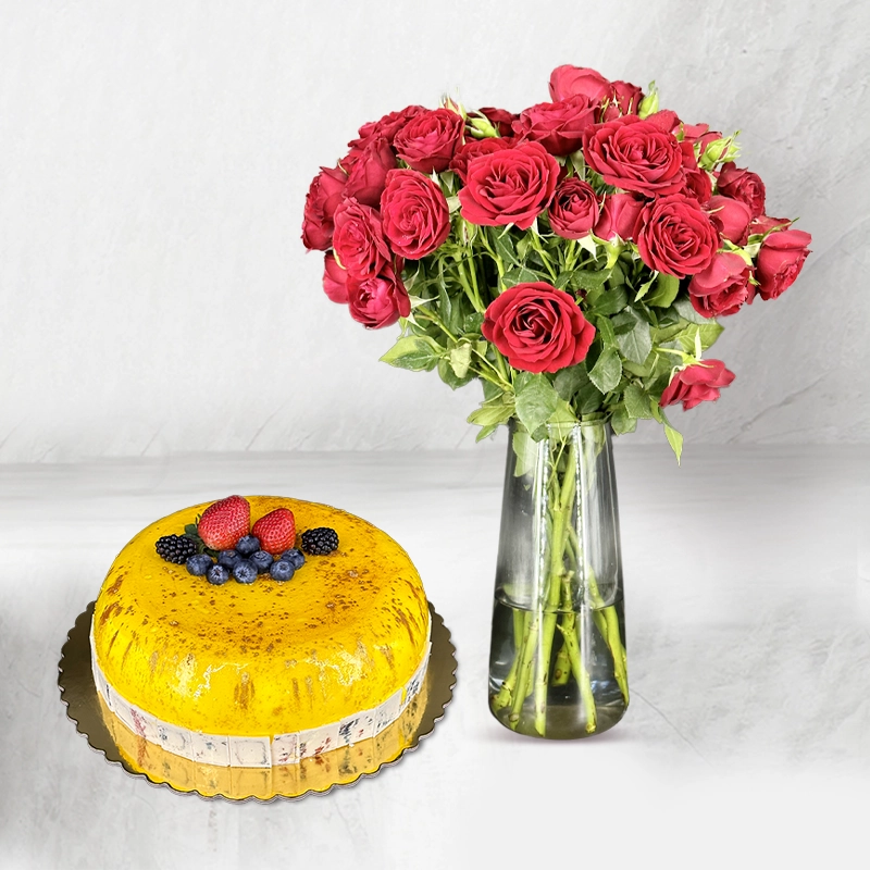 Fruity Cake With Red Roses