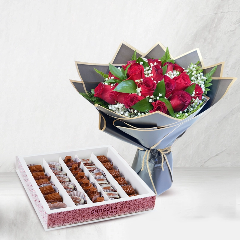 Chocolate Box and Rose Bouquet Combo