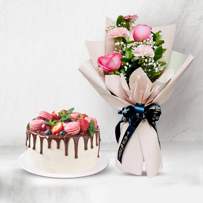 Macaron Cake With Colorful Flower Bouquet