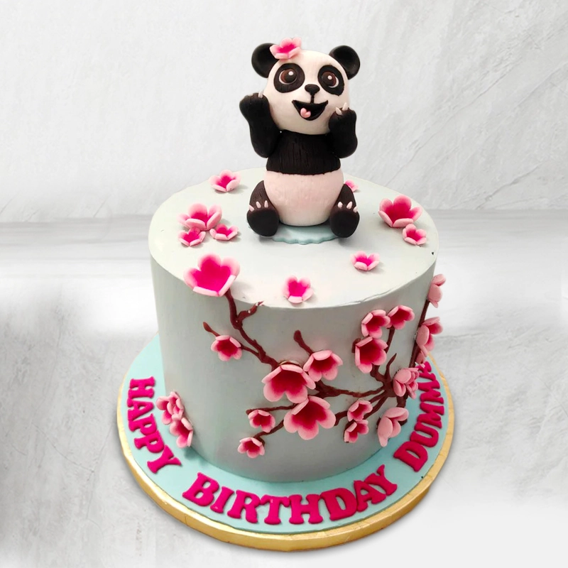 Floral Panda Theme B'Day Cake