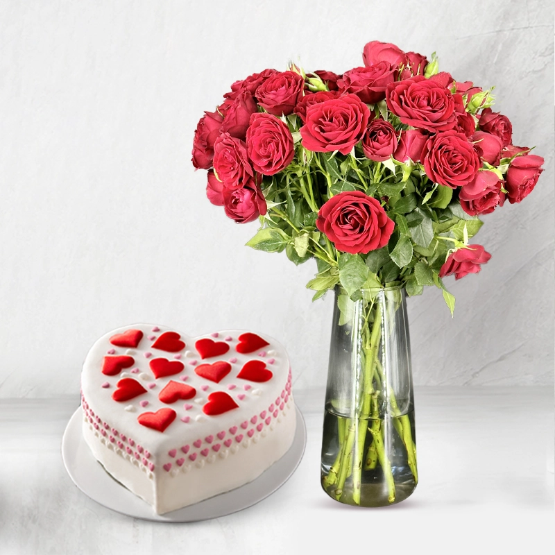 cake and flower bouquet combo