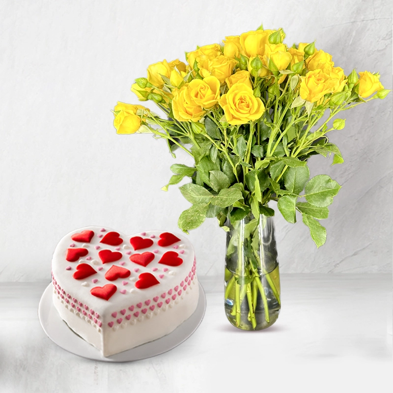 Heart Shaped Cake with Yellow Roses