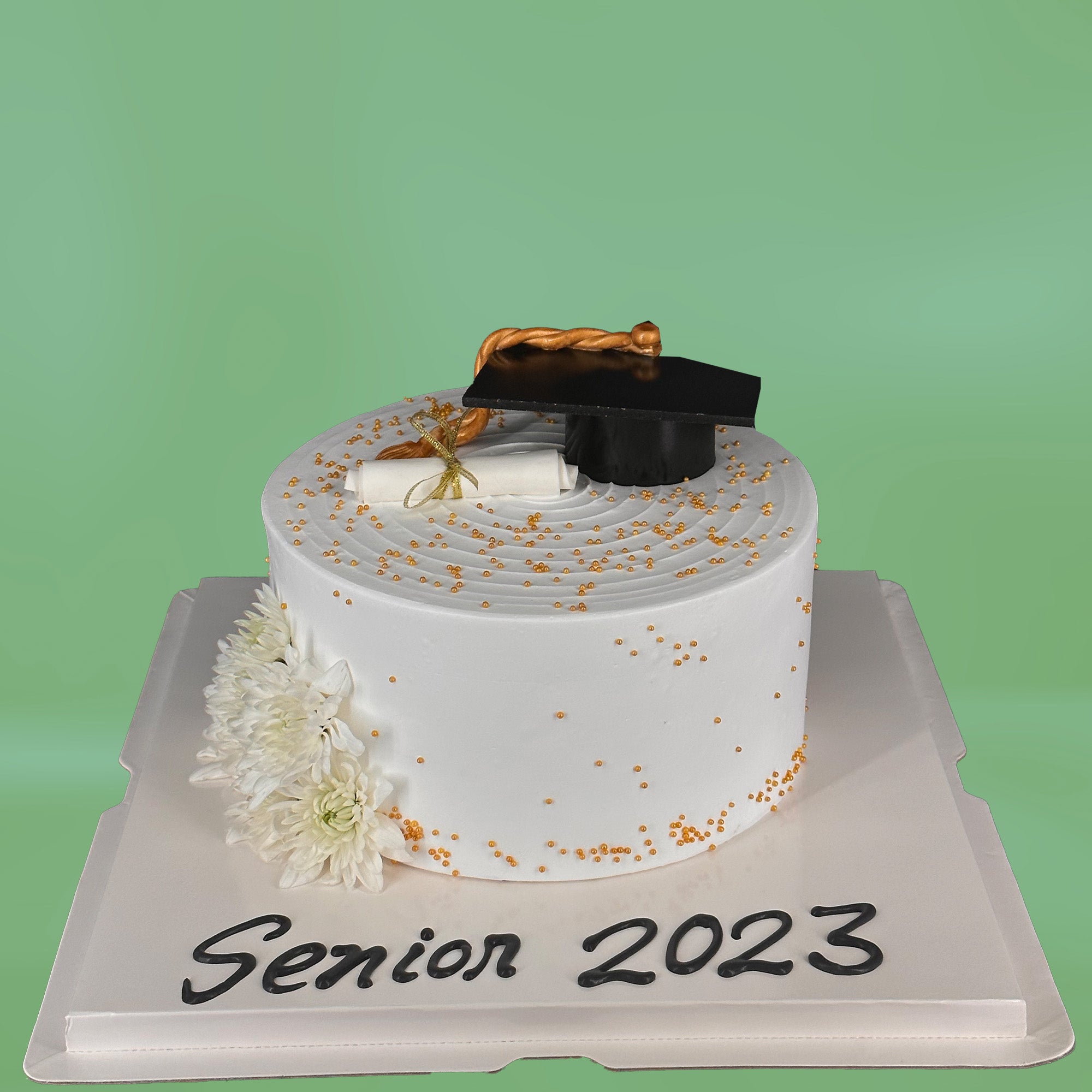 White Elegance Graduation Cake