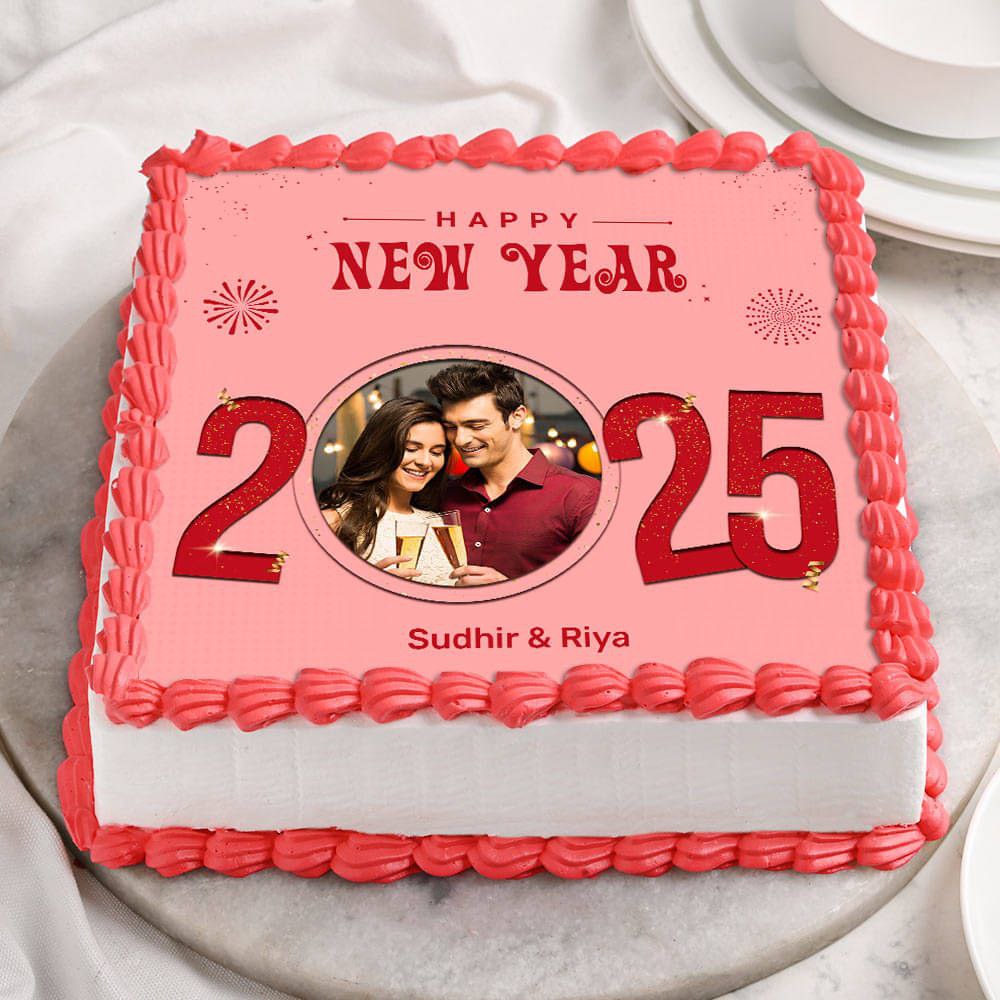 Pink square new year cake