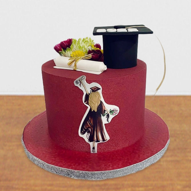 Elegant Red Graduation Day Cake