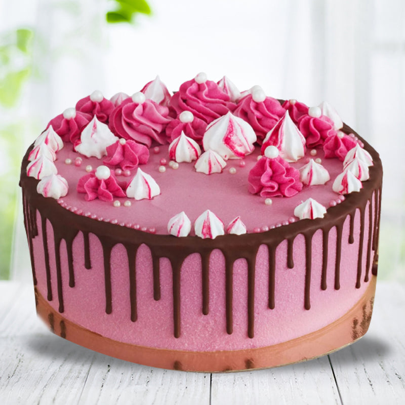 Chocolate Dripped Mouthwatering Pink Cake in Qatar