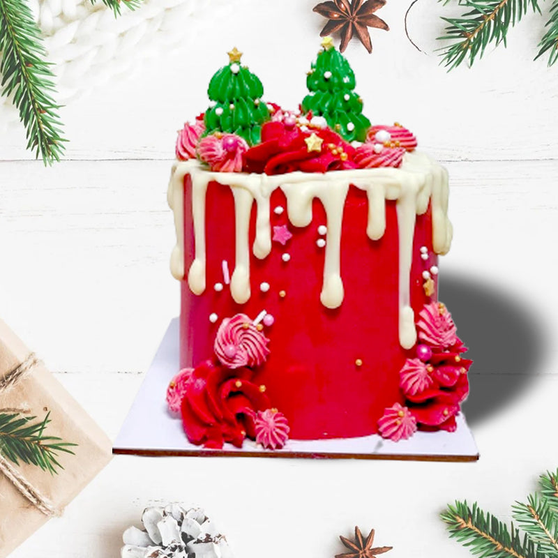 Delicate Red Christmas Day Cake in Qatar