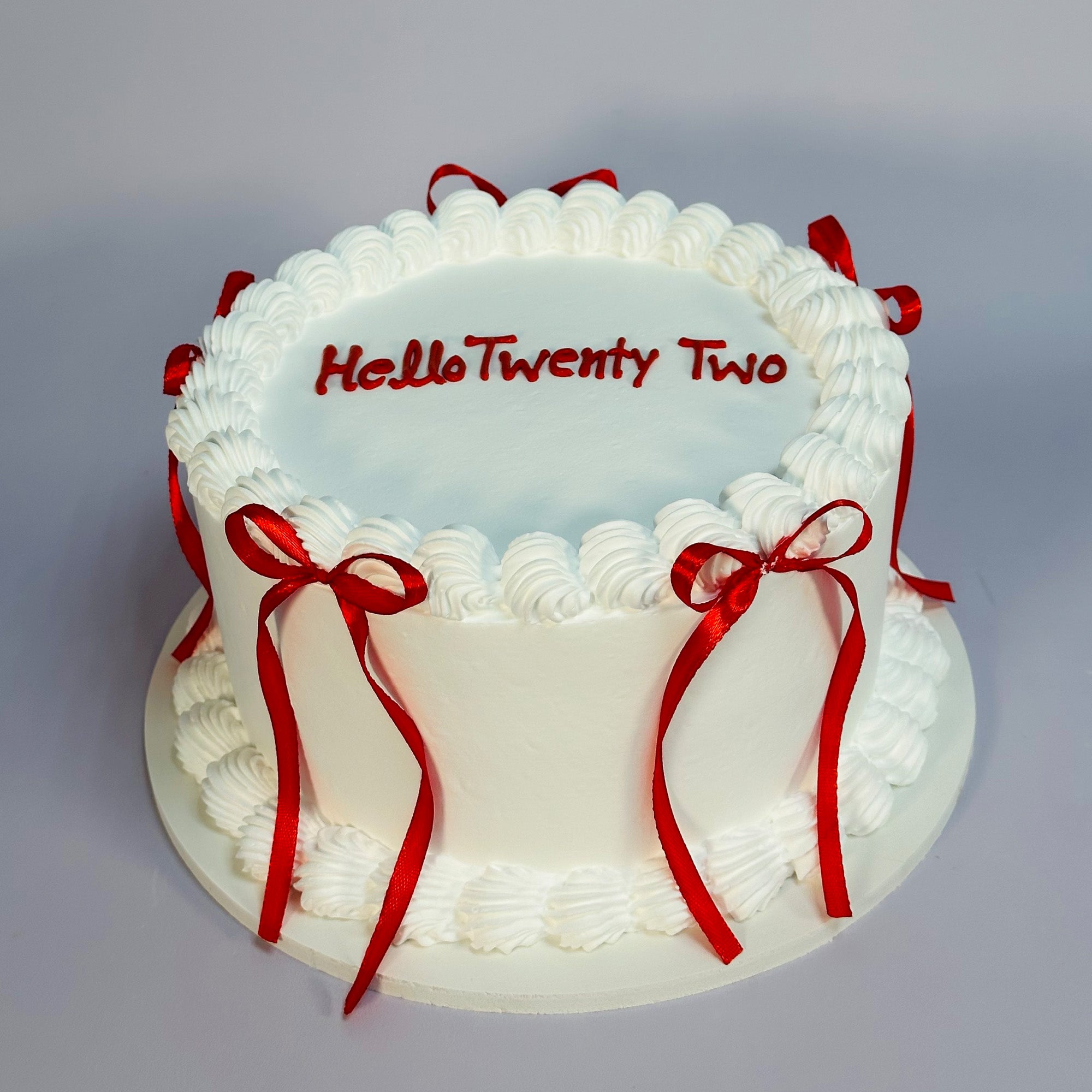 Red Ribbon White Luxe Cake