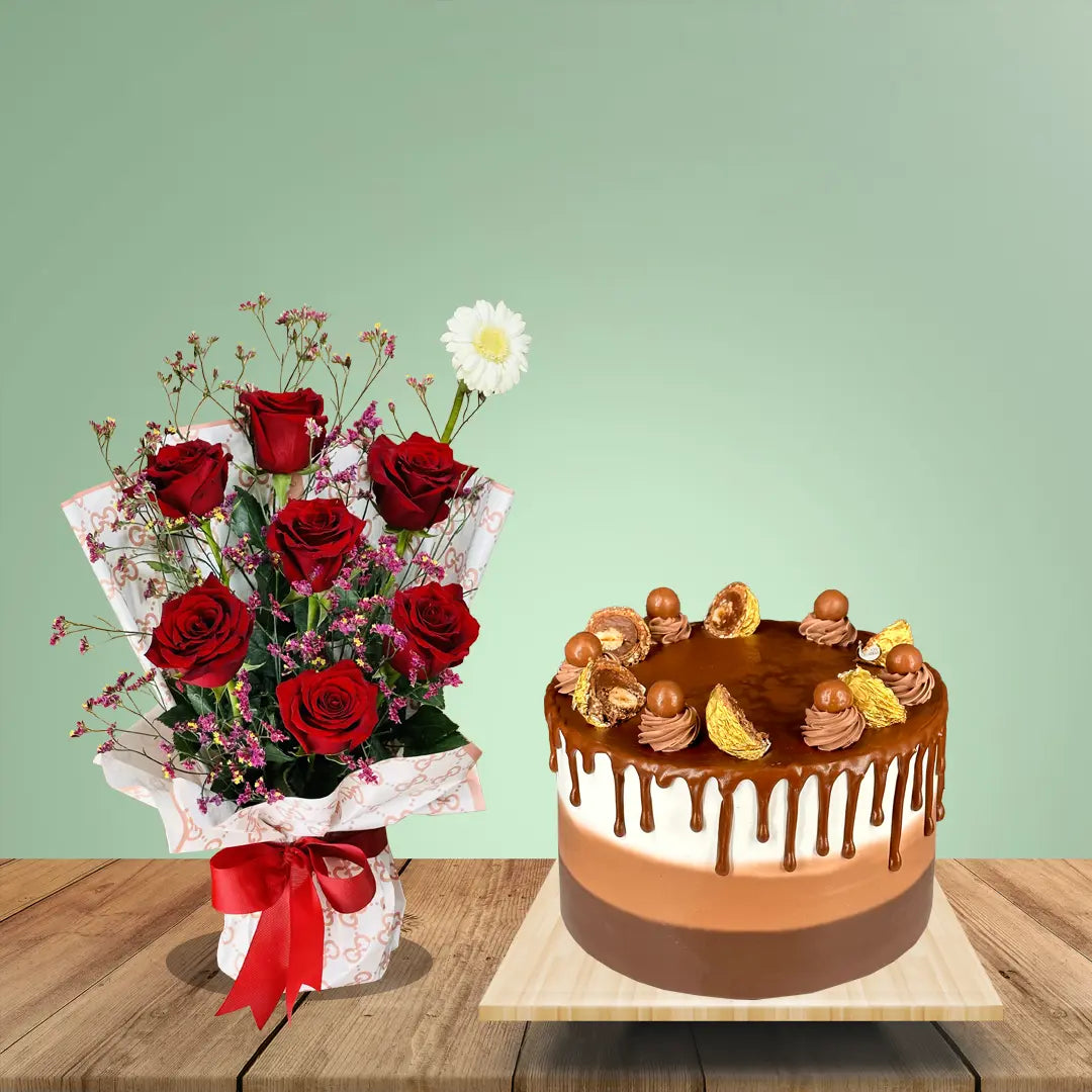 chocolate cake & Bouquet