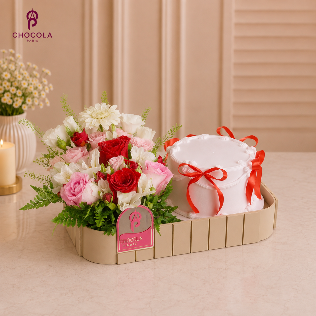 Graceful mixed  flower & cake combo