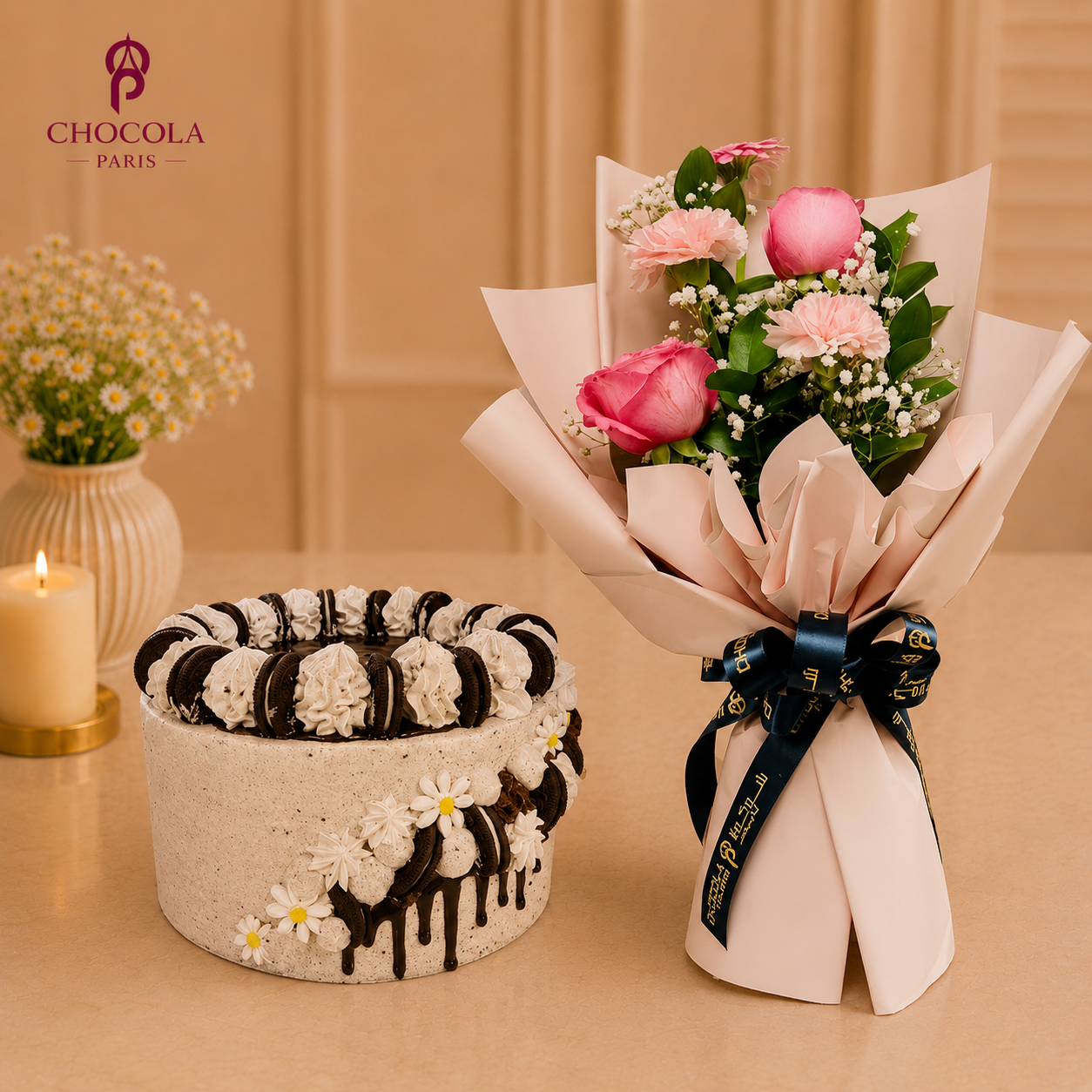 Oreo Cake and Flower Combo