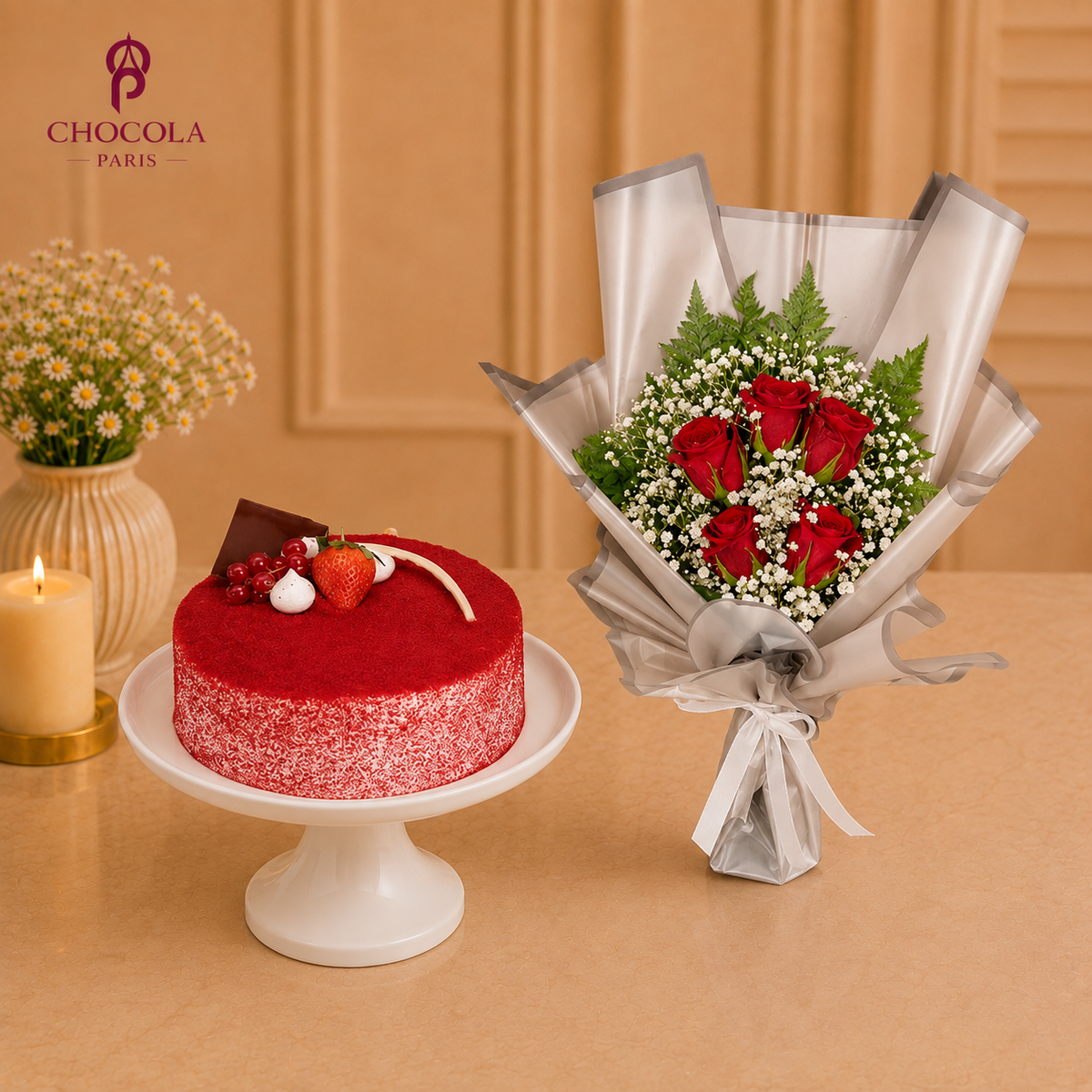 Red Velvet Cake Red Roses Combo