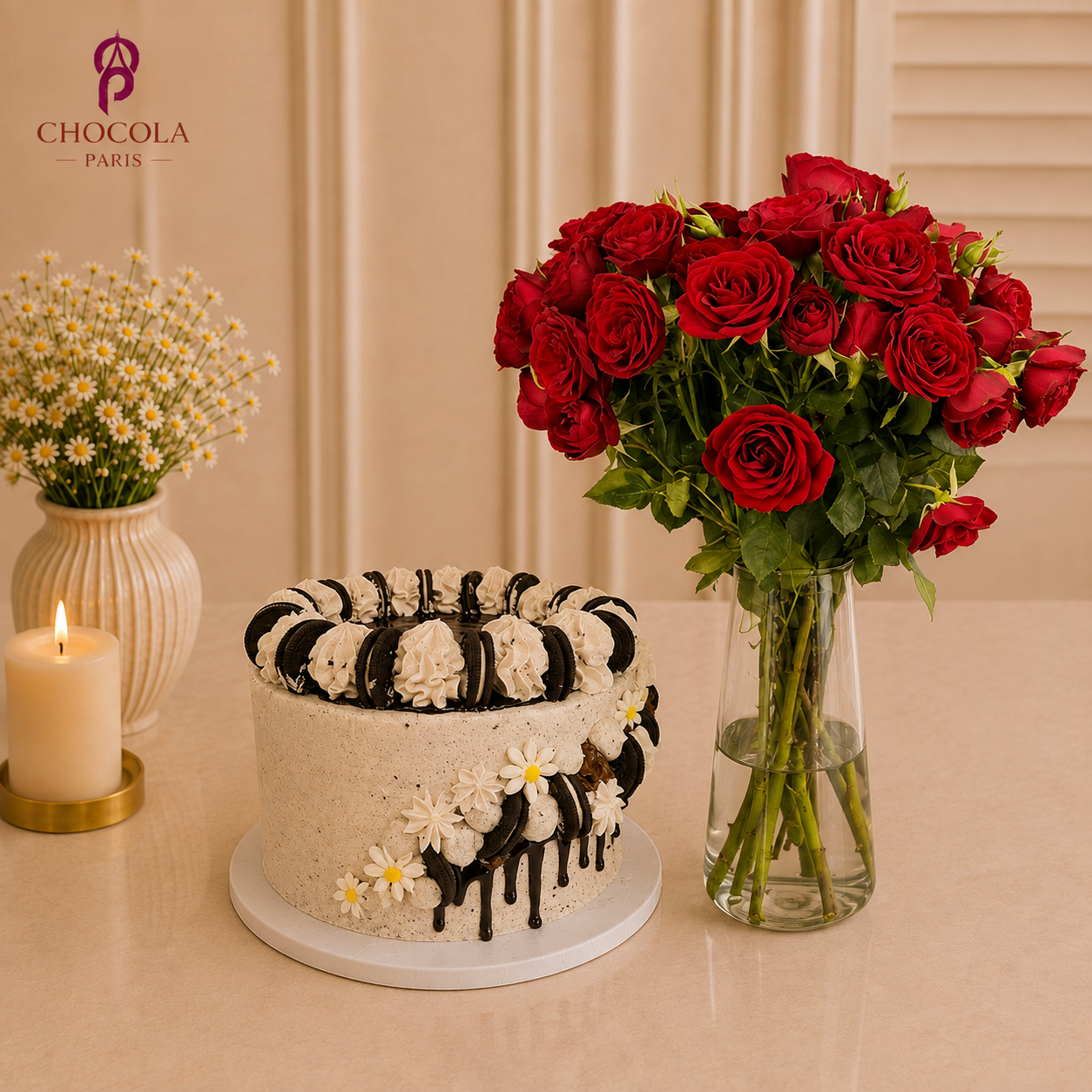 Oreo Cake With Red Roses Combo