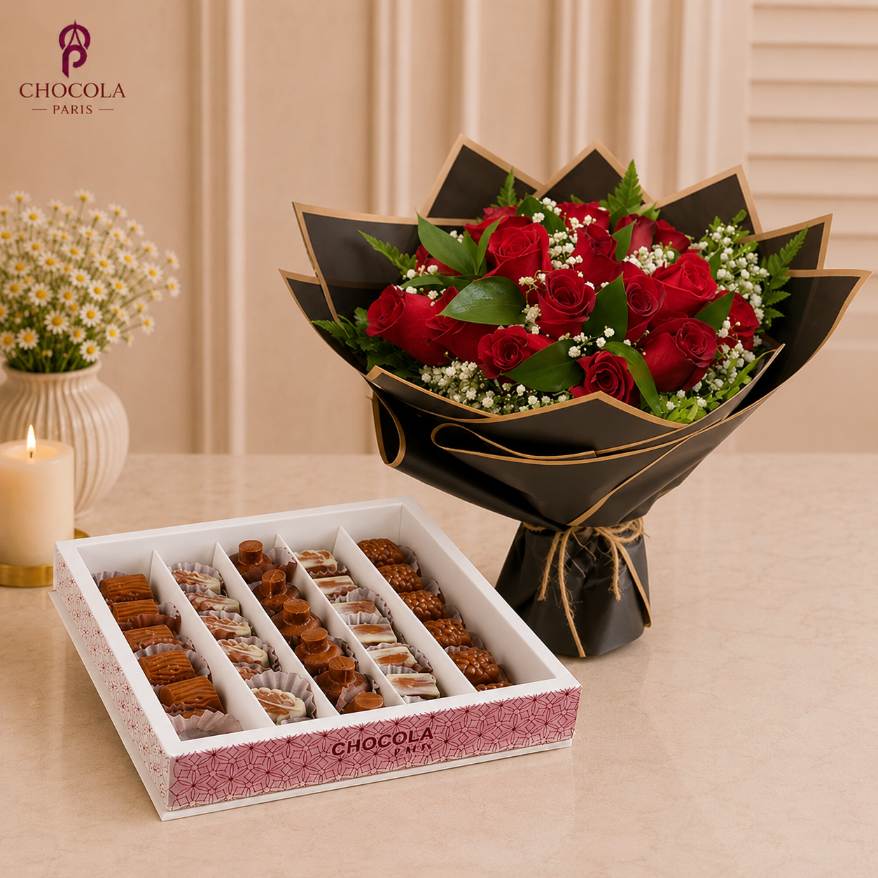 Chocolate Box and Rose Bouquet Combo