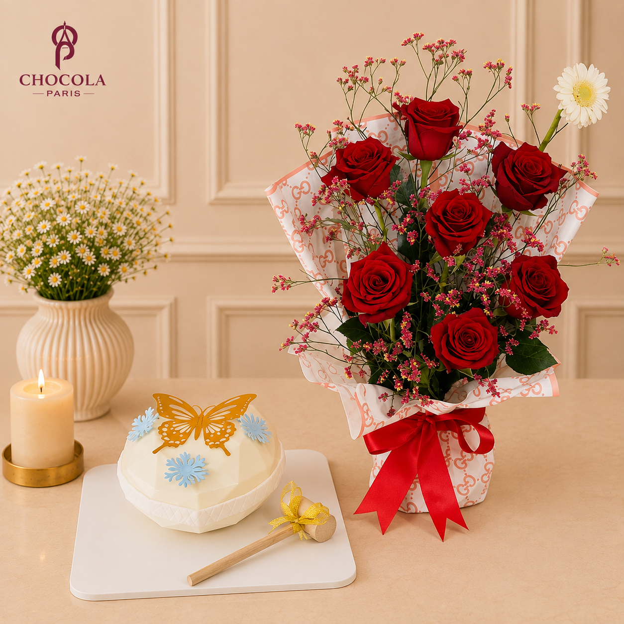Heart Pinata cake & Beautiful rose bouquet combo