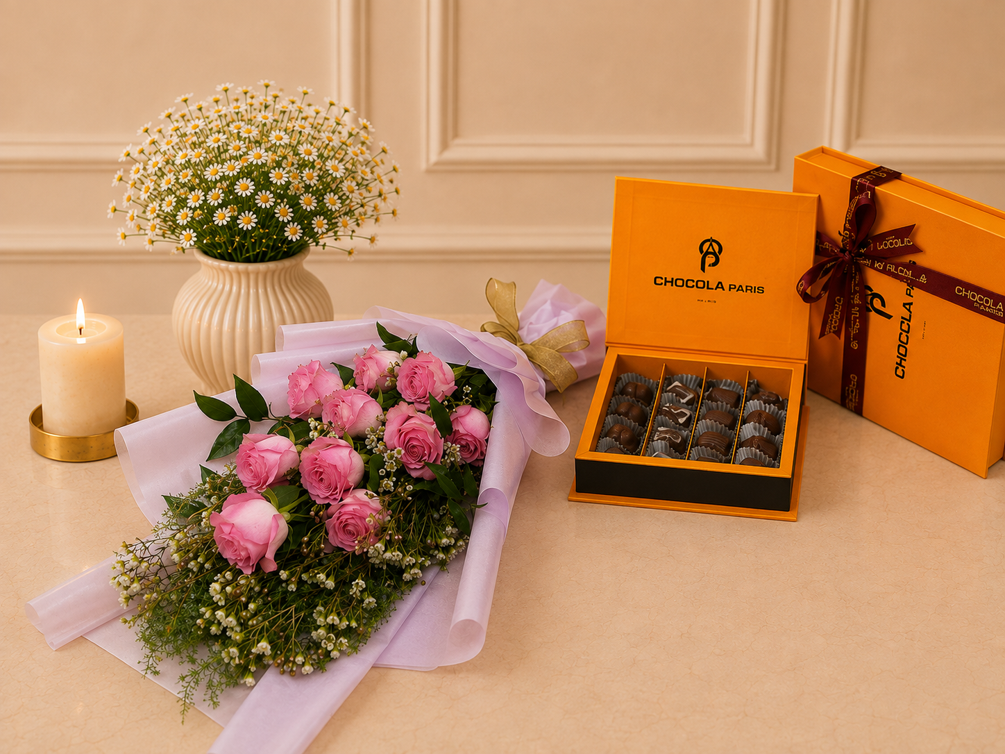 Pink Rose Bouquet & Premium Chocolate Box Combo