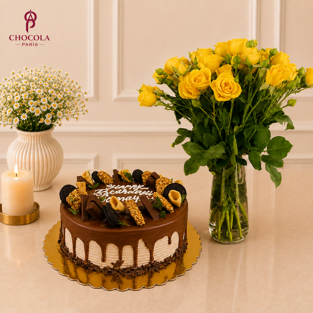 Chocolate Cake With Yellow Flowers Combo