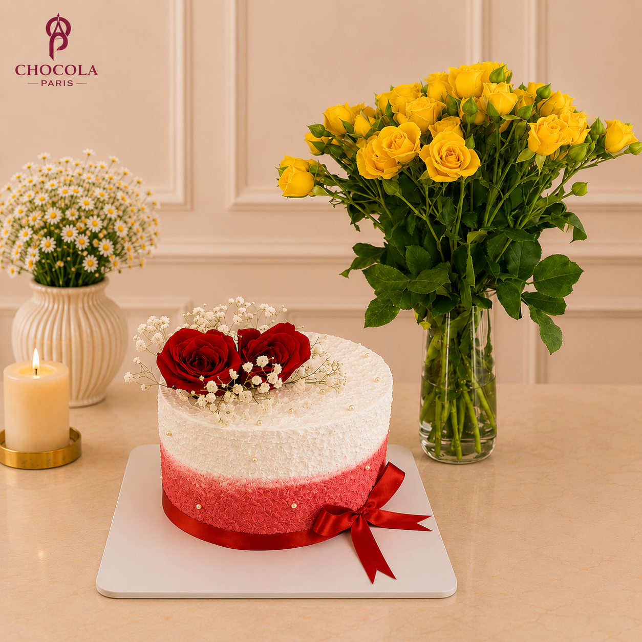 Lovely Cake With Yellow Roses Combo