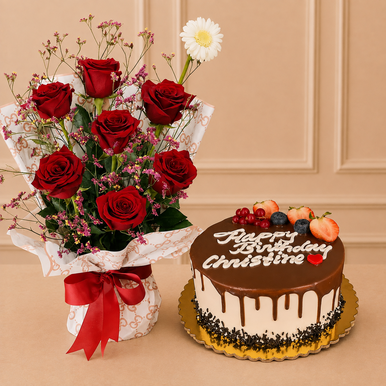 Chocolate Bliss Cake & Red Roses Combo