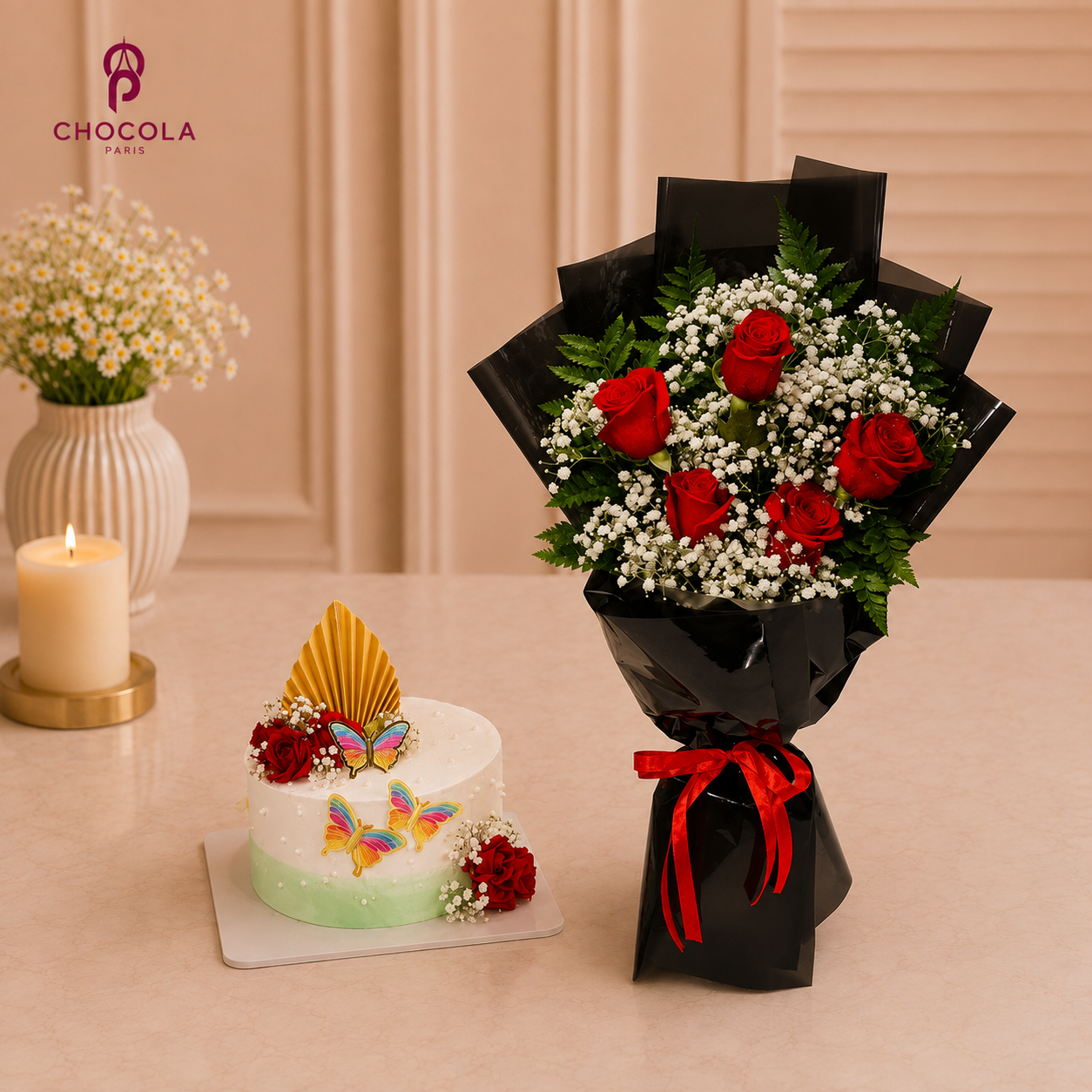 Fluttery butterfly cake & Floral Elegance Bouquet combo
