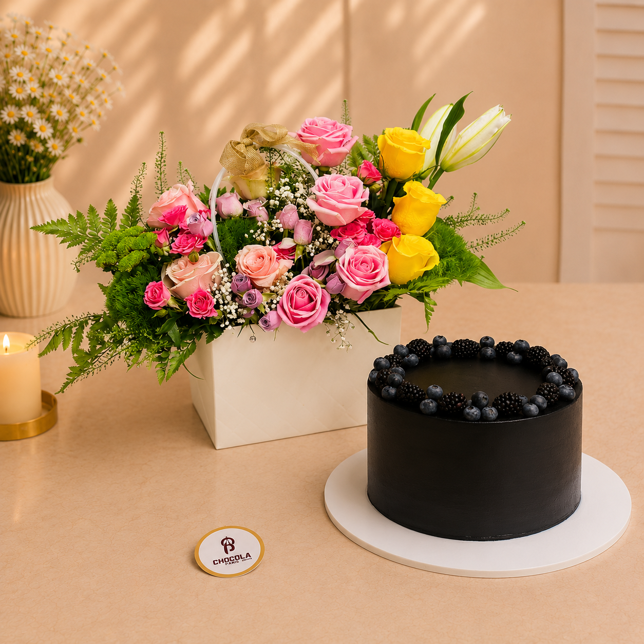 Berry Bliss Cake & Floral Elegance Combo