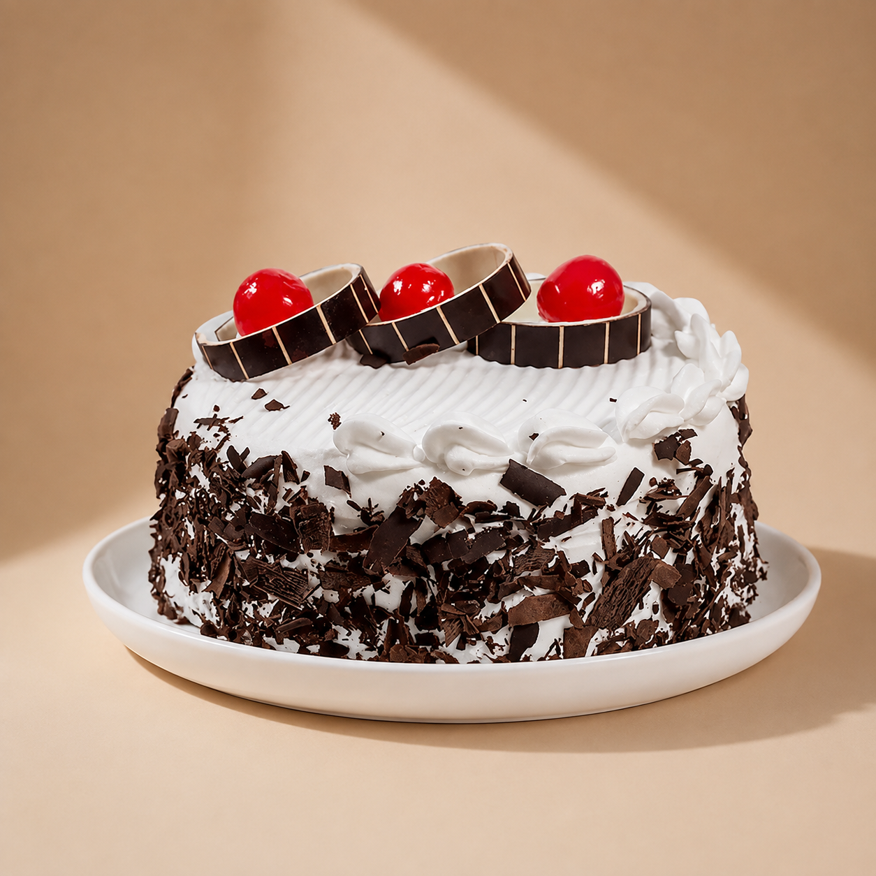 Black Forest Cake with Cream and Cherry.