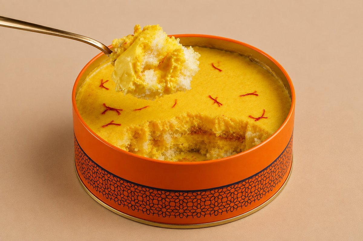 Saffron Bruli tin cake