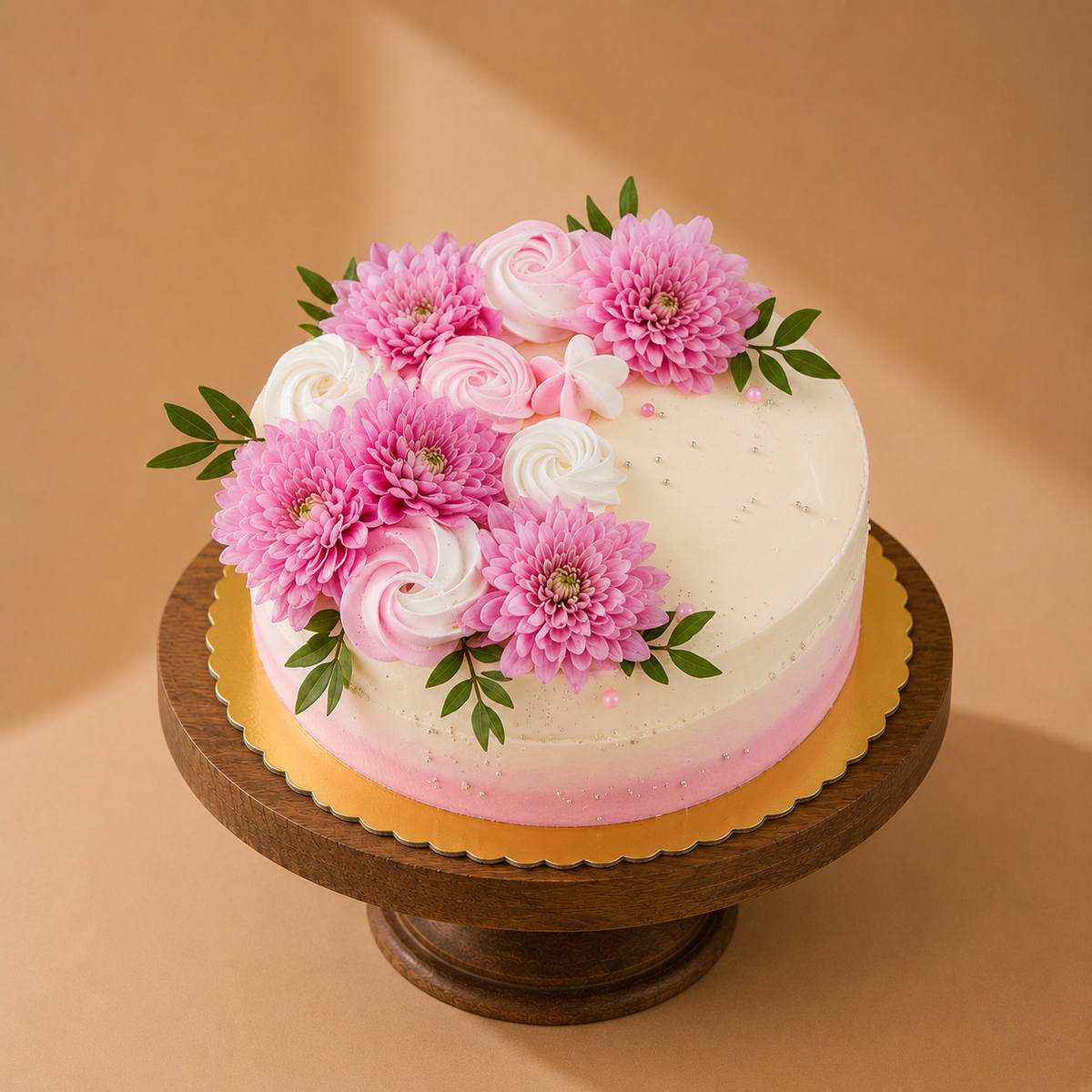 Floral Pink & White Creamy Cake