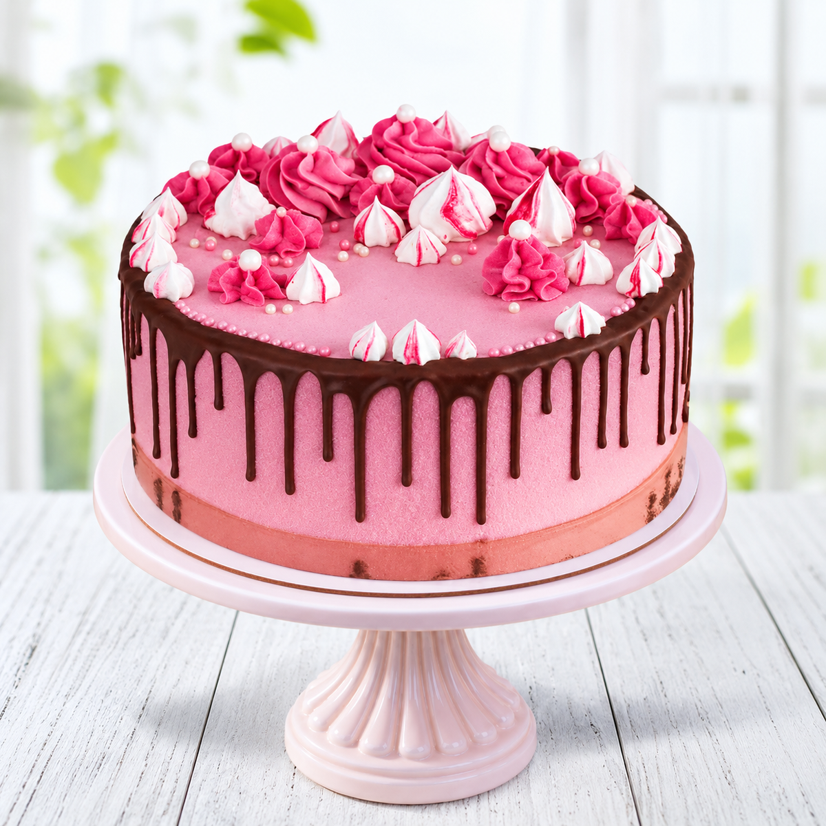 Chocolate Dripped Mouthwatering Pink Cake
