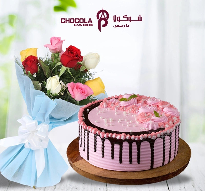 Floral Cake with Flowers Combo in Qatar