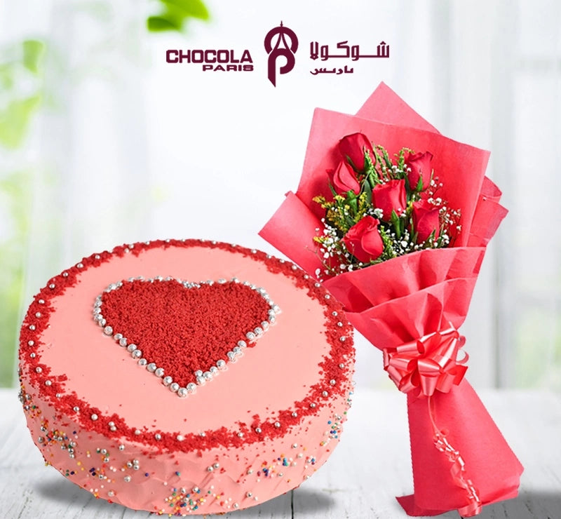 Anniversary Special Cake with Red Rose Bouquet Combo in Qatar