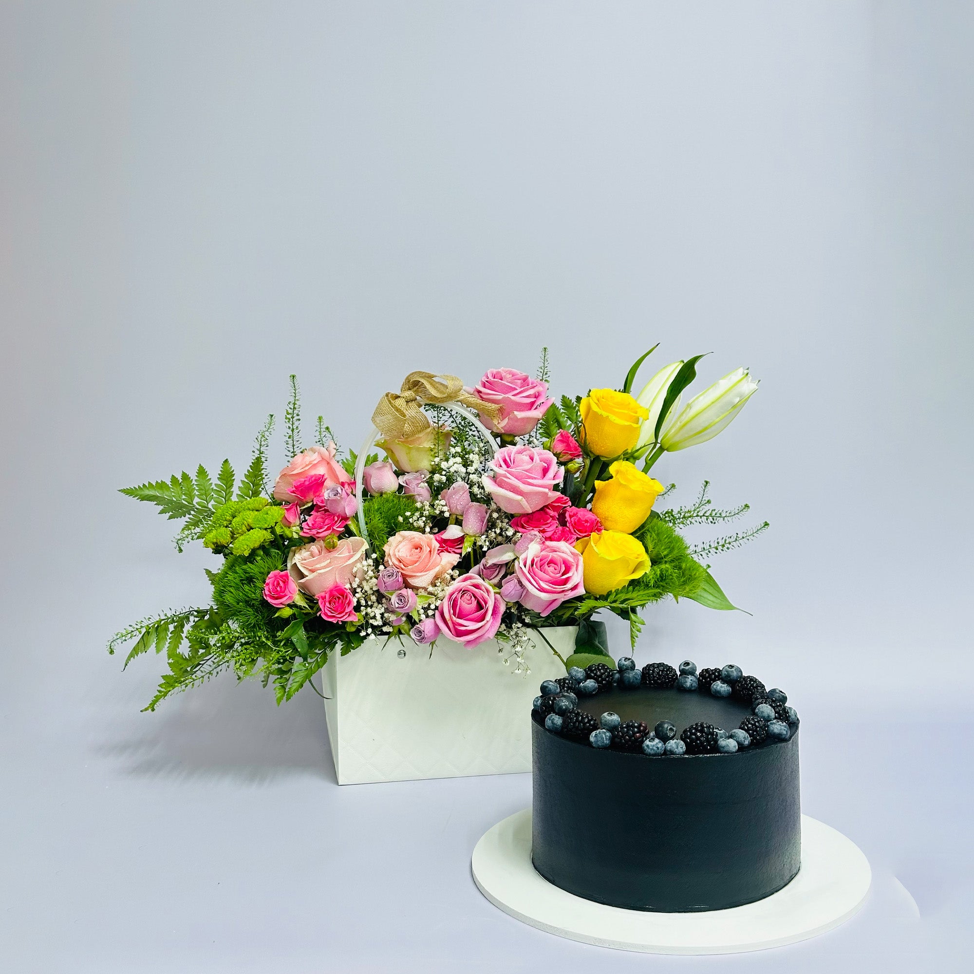 Berry Bliss Cake & Floral Elegance Combo