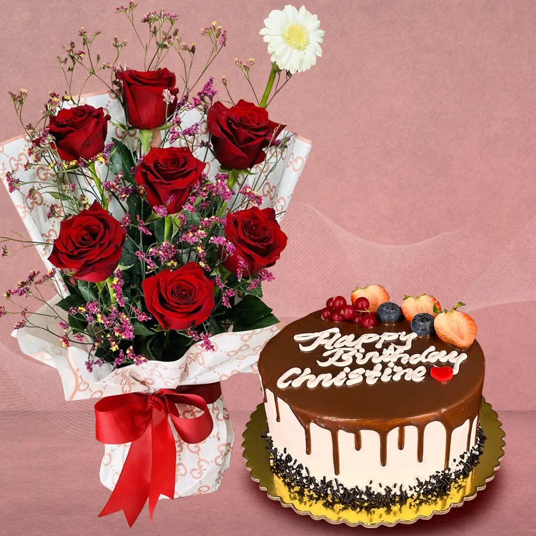 chocolate cake and flowers