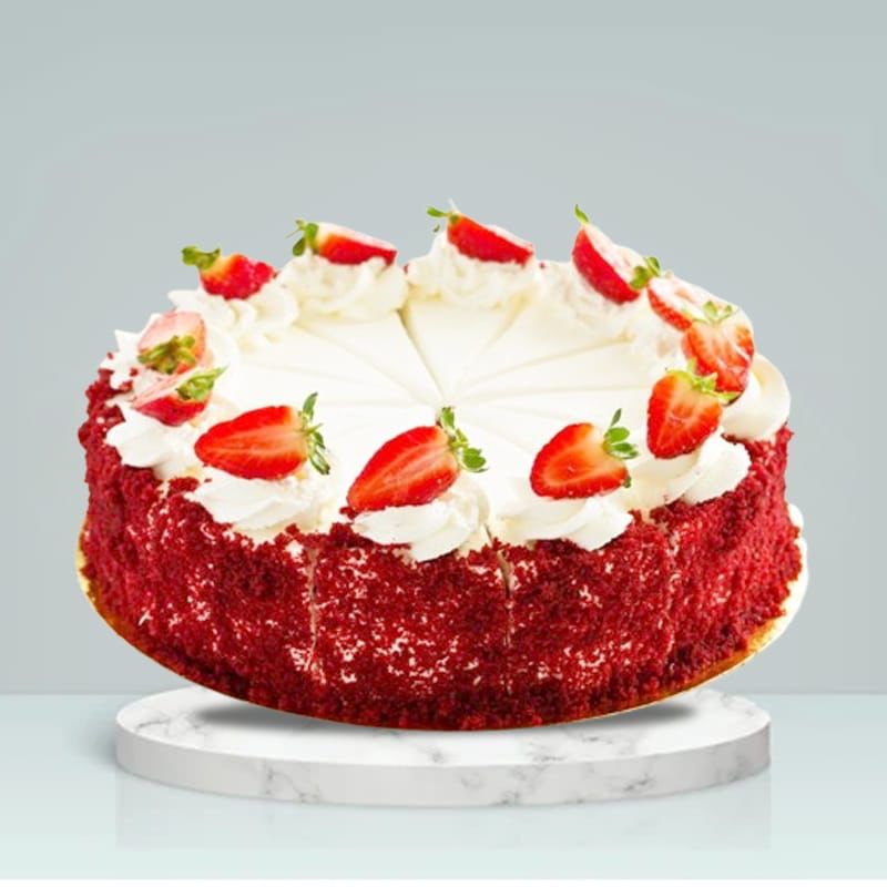 Tempting Red velvet cake with Strawberry toppings in Qatar