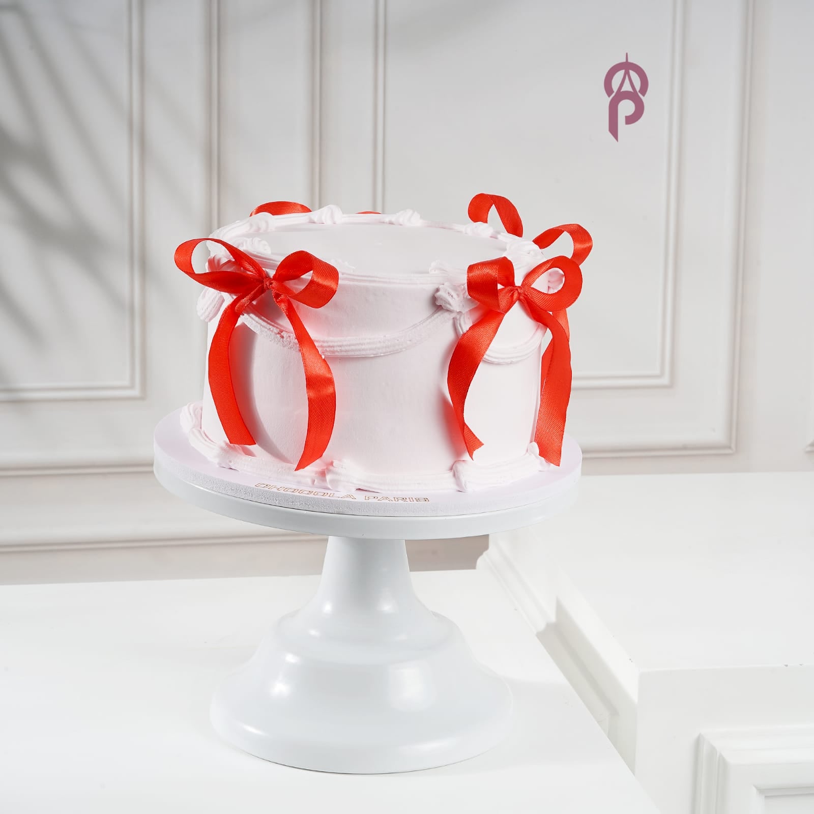 Luxe red Ribbon white Cake