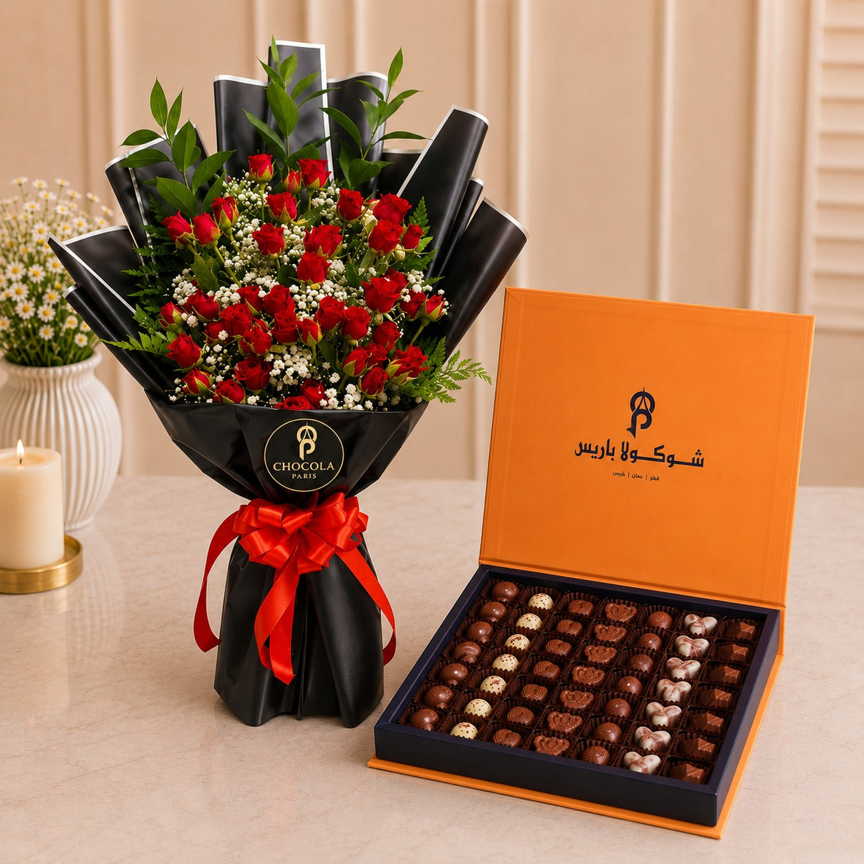 Midnight Red Rose & Chocolate Luxe Set